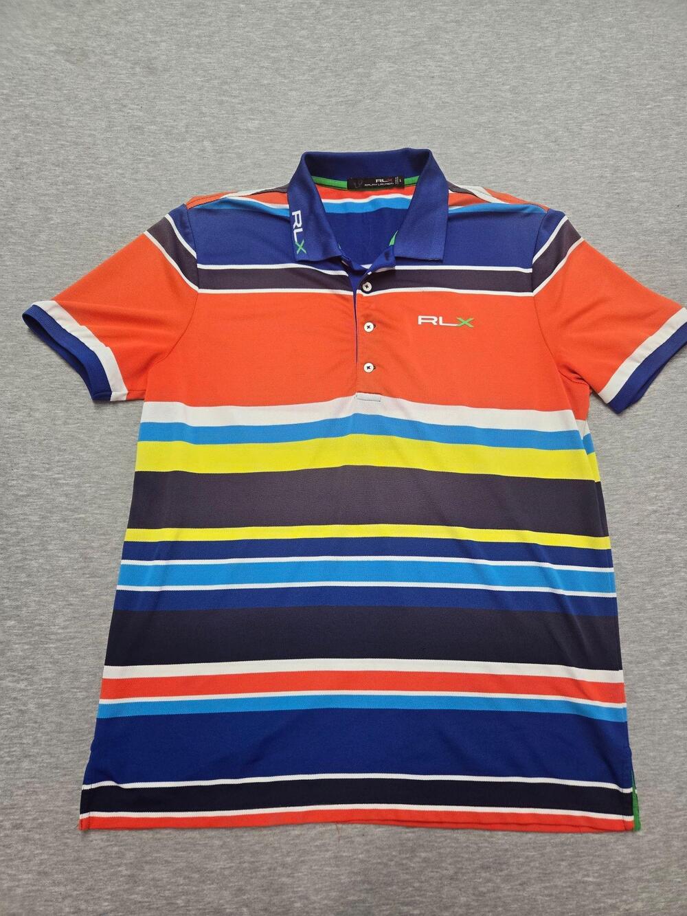 RLX Ralph Lauren Polo Shirt Mens Medium Multicolor Striped Golf Performance
